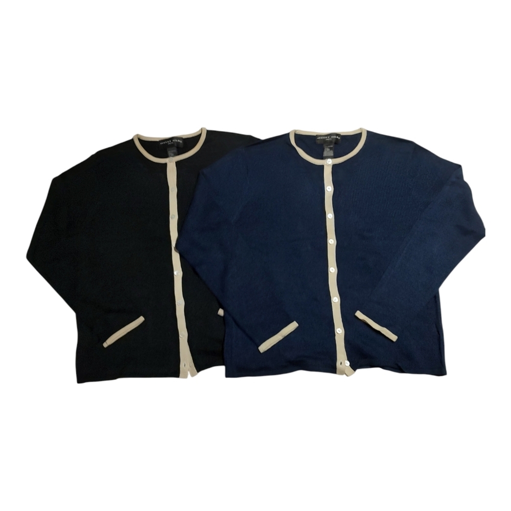 August Silk 100% Silk Cardigans Large Black Blue